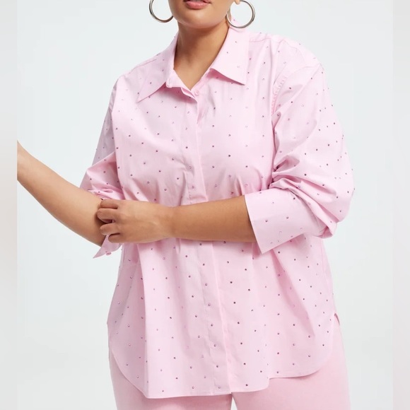 Good American Tops - Good American Crystal Good Shirt in Pink